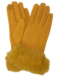 Womens Mustard Yellow Faux Fur Stretch Fit Texting & Tech Touchscreen Gloves