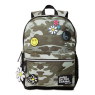 Justice Sport Girls 17" Backpack, Green Camo Smile Flower with Tech Pocket