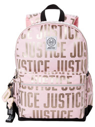 Justice Girls 17" Backpack, Metallic Pink with Tech Pocket & Lanyard
