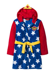 Girls Plush Blue & Red Wonder Woman Robe Housecoat