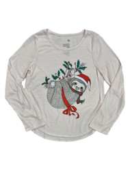 Girls Light Pink Christmas Sloth Long Sleeve T-Shirt Holiday Top Medium 8
