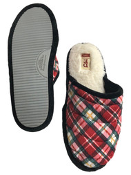 Dearfoams Womens Red & Green Christmas Plaid Holiday Slippers Scuffs