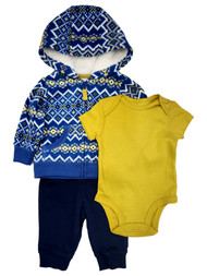 Carters Infant Boys 3pc Blue Sherpa Lined Hoodie Shirt and Pants Outfit 3 Months