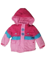 Toddler Girls Pink Blue Flower Coat Zip-Up Jacket w/ Scarf & Detachable Hood 2T