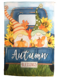 Autumn Blessings Gnomes Fall Blue Truck Pumpkin Thanksgiving Garden Flag 18 x 12