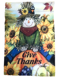 Give Thanks Scarecrow Fall Pumpkins Sunflowers Holiday Garden Flag 18 x 12