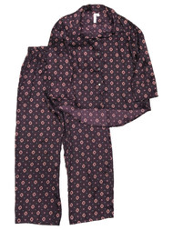 Womens Silky Purple Medallion Print Button Front Pajamas Sleep Set