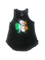Womens Black Racerback Flip Sequin St Patrick's Day Shamrock Tank Top