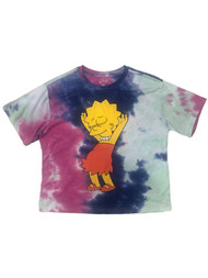 Womens Purple Pink Tye Dye Simpsons Lisa Semi Crop T-Shirt Tee Shirt