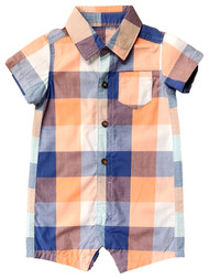 Carters Infant Boys Blue & Coral Plaid Romper Baby Bodysuit Outfit 3-6M