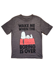 Peanuts Boys Gray Snoopy Wake Me When The Boring is Over Tee T-Shirt XS 4-5