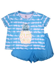 Justice Girls Blue & White Be Sunshine Pajamas Shorts & Tee Sleep Set