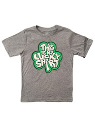 Boys Short Sleeve Gray Lucky Shirt Clover St. Patricks Day T-Shirt Tee