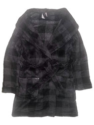Boys Plush Fleece Black & Gray Plaid Bathrobe Robe Housecoat Small 6-7