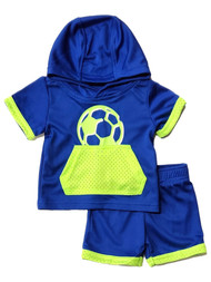 Infant Boys 2 Piece Blue & Green Soccer Athletic Shirt & Shorts Set 3-6m
