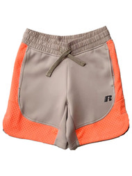 Russell Boys Tan & Orange Knit Athletic Shorts With Drawstring Waist