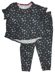 Womens Colorful Gray Star Print Knit Pajamas Sleep Set Tee & Joggers 2X