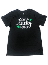 Womens Black One Lucky Mama Shamrock Shirt T-Shirt Tee Shirt