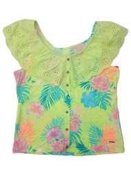 Justice Girls Neon Green & Purple Floral Sleeveless T-Shirt Tank Top