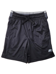 Russell Boys Black & Gray Athletic Shorts With Drawstring Elastic Waist
