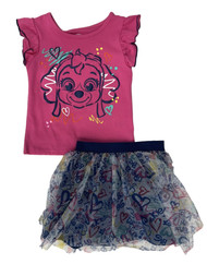 Paw Patrol Toddler Girls Skye Dog Pink Top With Gray Tutu Skirt Outfit
