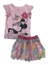 Disney Toddler Girl Minnie Mouse Be Happy Pink Top With Flower Tutu Skirt