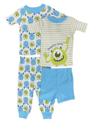 Disney Monsters Inc Infant Boys 4PC Mike Wazowski & Sulley Blue Pajama Set