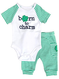 Infant & Baby Boys Born To Charm St. Patricks Day Short Sleeve Bodysuit Set 0-3m
