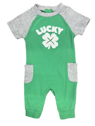Infant Baby Boys Green & Gray Lucky St Patrick's Day Romper Outfit