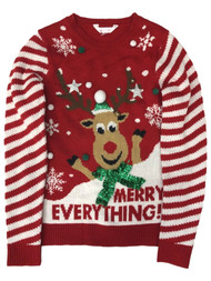 Junior Womens Red Merry Everything Reindeer Christmas Holiday Sweater