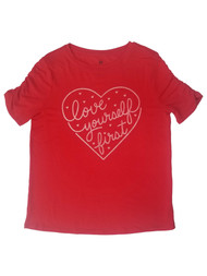 Girls Red Love Yourself First Short Sleeve Valentines T-Shirt Tee Shirt