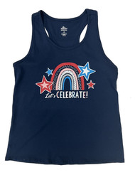 Girls Navy Blue Red Lets Celebrate 4th Of July Patriotic Tank Top