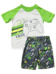 XBOX Boys Green & Gray Video Controller Pajama Sleep Shorts & T-Shirt Set