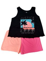 Justice Girls Black & Pink Flamingo Pajamas Shorts Tank Top Sleep Set