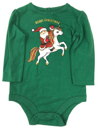 Infant Girls Green Glitter Unicorn Santa Baby Christmas Holiday Bodysuit