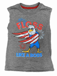 Boys Gray Floss Like A Boss Patriotic Muscle Tank Top T-Shirt Large Husky