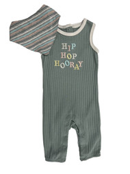 Infant Baby Boys Green Hip Hop Hooray Easter Romper With Matching Bib
