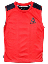 Reebok Boys Red & Black Mesh Breathable Reebok Tank Top Sleeveless Shirt