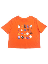 Girls Witch Ghost Cat Orange Short Sleeve Halloween T-Shirt Tee Shirt