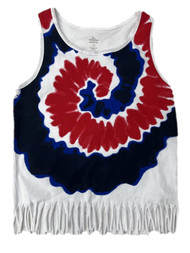 Girls Red White Blue Tie Dye 4th Of July Patriotic Fringe Tank Top