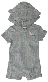 Infant Boys Girls Gray Carrot Easter Romper With A Bunny Ear Hood