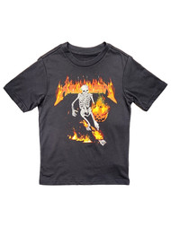 Boys Gray Short Sleeve Fire Halloween Skeleton T-Shirt Tee Shirt