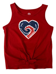 Girls Red Tie Dye Heart 4th Of July Patriotic Knotted Tank Top Small (6-6X)