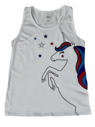 Girls White Red Blue Glitter Unicorn 4th Of July Patriotic Tank Top