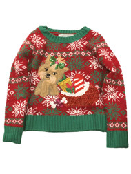 Celebrate Together Girls Red Yorkie Dog Holiday Christmas Sweater XXS (4-5)