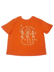 Girls Orange Skeleton Bones Short Sleeve Halloween T-Shirt Tee Shirt