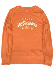 Womens Lightweight Orange Happy Halloween Pumpkin Sweat Shirt Sweatshirt