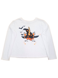 Girls White & Orange Unicorn Long Sleeve Halloween T-Shirt Tee Shirt