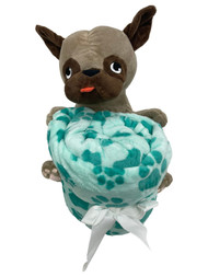 Plush Paw Print Throw Blanket & 12" Pug Puppy Dog Stuffed Animal 2 Pc Hugger Set