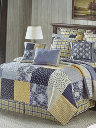 Virah Bella Garden Walk Blue Yellow Patchwork Full Queen Quilt & Shams Set 3 Pc